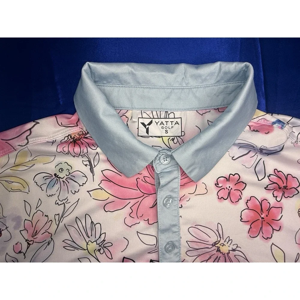 Yatta Golf Polo Men's Small Shirt Watercolor Floral Flowers Stretch UV Colorful